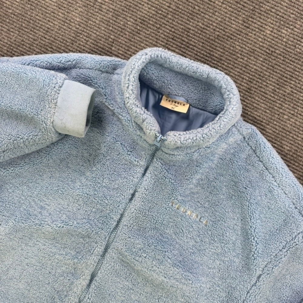 YoungLA Sherpa Fleece Jacket Light Blue Full Zip 2023 Collection Mens XL #537